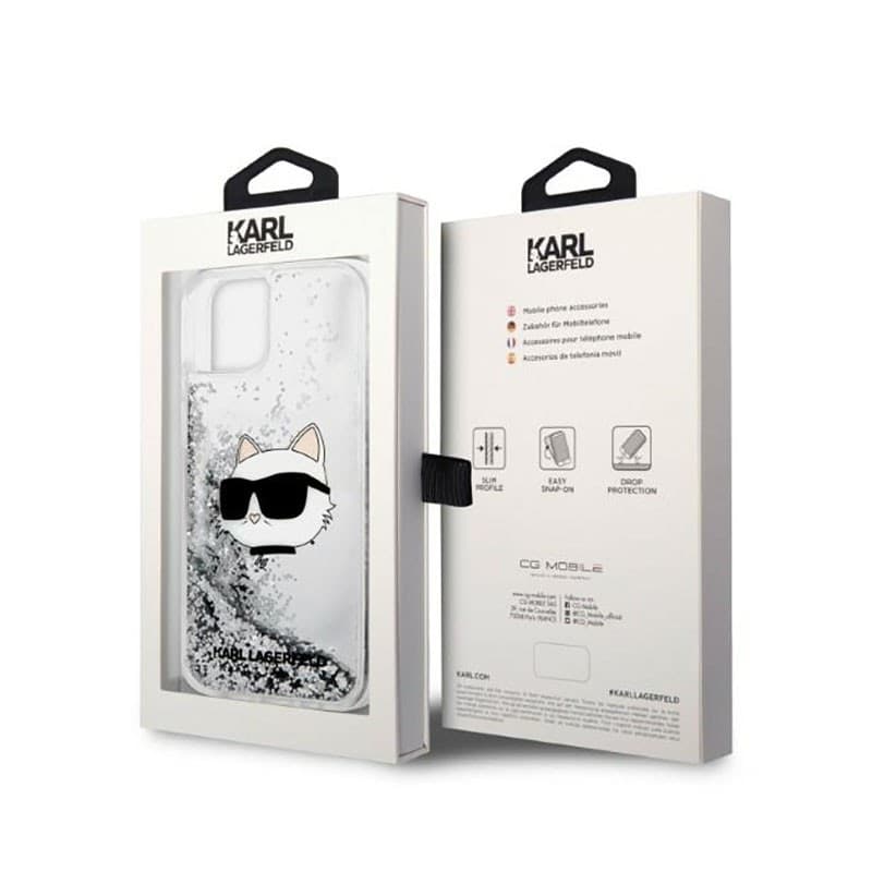 Karl Lagerfeld Liquid Glitter NFT Choupette Head - Case for iPhone 14 Plus (Silver) - 8