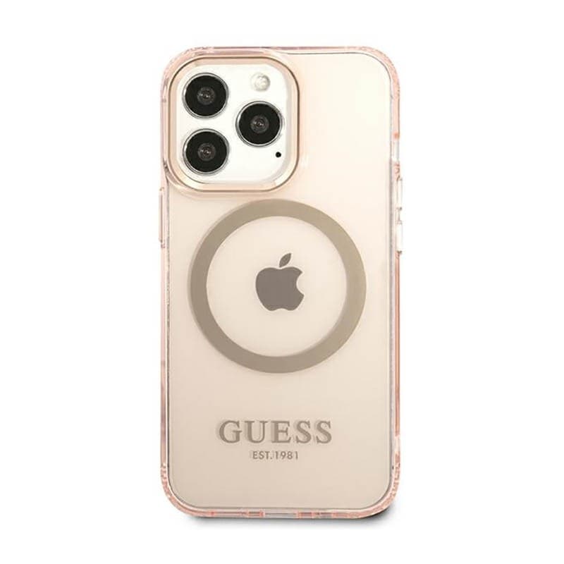 Guess Gold Outline Translucent MagSafe - Case for iPhone 13 Pro (Pink) - 11