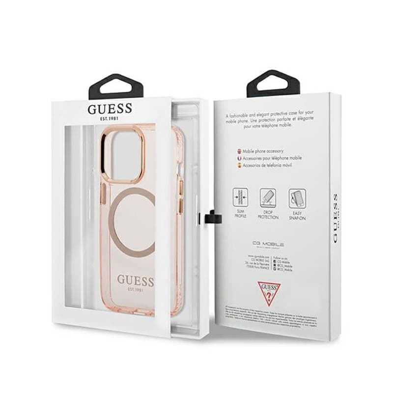 Guess Gold Outline Translucent MagSafe - Case for iPhone 13 Pro (Pink) - 16