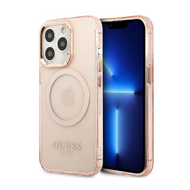 Guess Gold Outline Translucent MagSafe - Case for iPhone 13 Pro (Pink) - 9