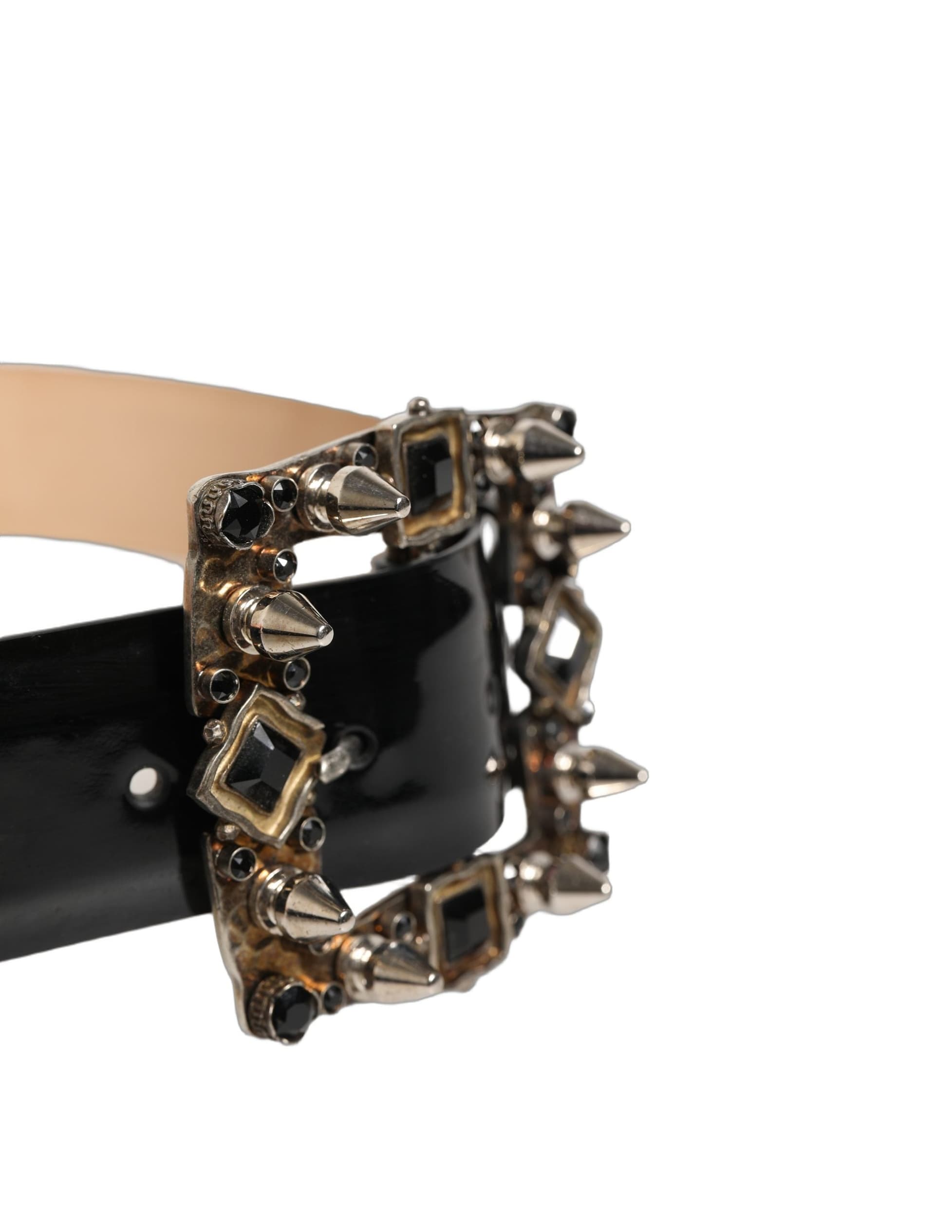 Dolce & Gabbana Black Leather Crystal Metal Buckle Belt - 2