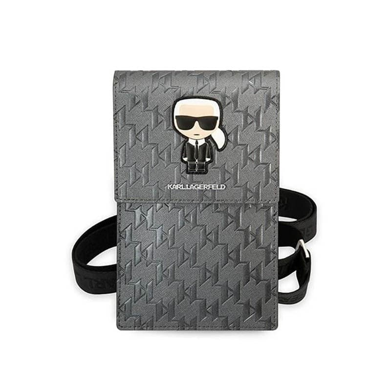 Karl Lagerfeld Monogram Ikonik Patch Wallet Phone Bag - Bag for smartphone and accessories (Silver) - 2