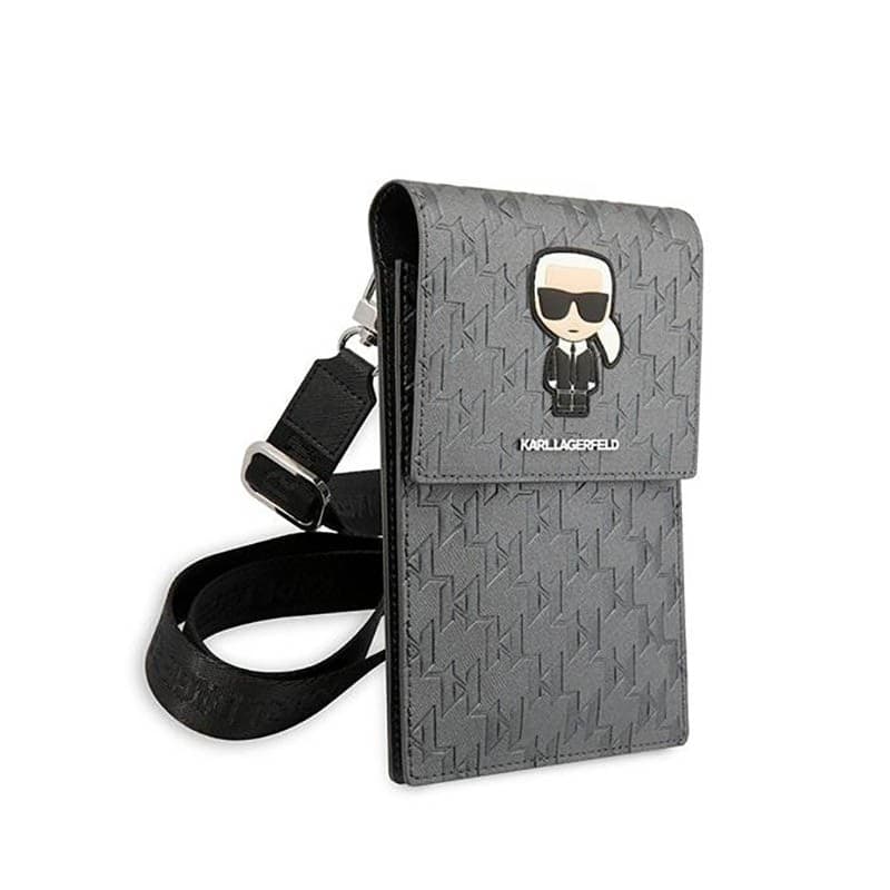 Karl Lagerfeld Monogram Ikonik Patch Wallet Phone Bag - Bag for smartphone and accessories (Silver) - 3
