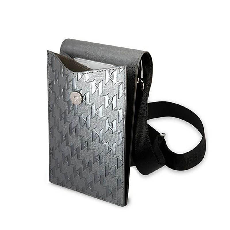 Karl Lagerfeld Monogram Ikonik Patch Wallet Phone Bag - Bag for smartphone and accessories (Silver) - 4