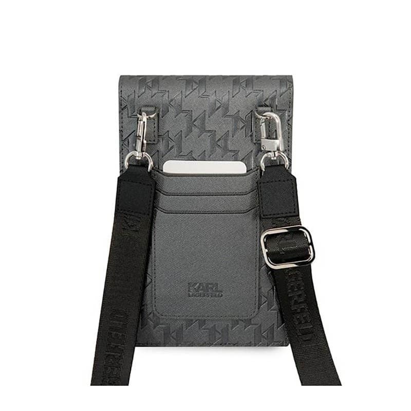 Karl Lagerfeld Monogram Ikonik Patch Wallet Phone Bag - Bag for smartphone and accessories (Silver) - 5
