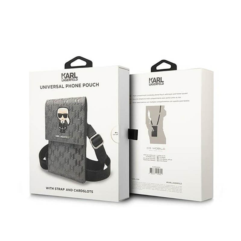 Karl Lagerfeld Monogram Ikonik Patch Wallet Phone Bag - Bag for smartphone and accessories (Silver) - 6