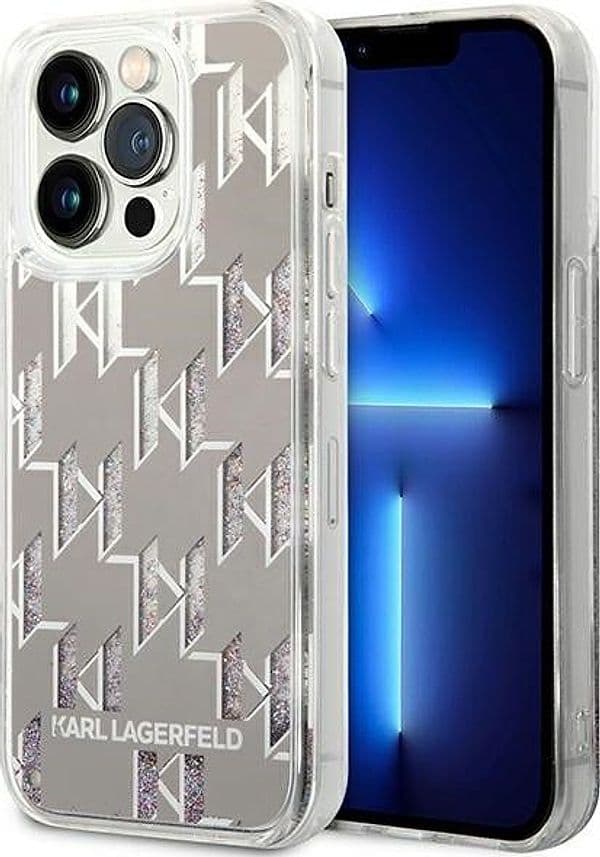 Karl Lagerfeld Monogram Liquid Glitter - Case for iPhone 14 Pro Max (Silver)