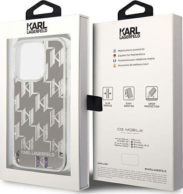Karl Lagerfeld Monogram Liquid Glitter - Case for iPhone 14 Pro Max (Silver) - 8