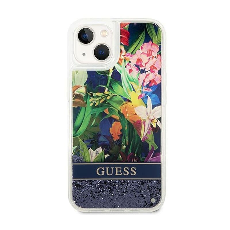 Guess Liquid Glitter Flower - Case for iPhone 14 Plus (Blue) - 3