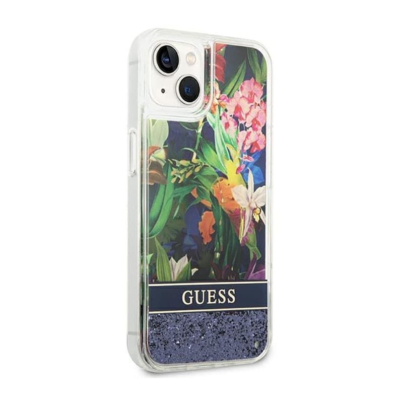 Guess Liquid Glitter Flower - Case for iPhone 14 Plus (Blue) - 4