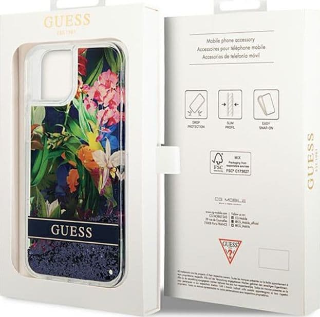 Guess Liquid Glitter Flower - Case for iPhone 14 Plus (Blue) - 8