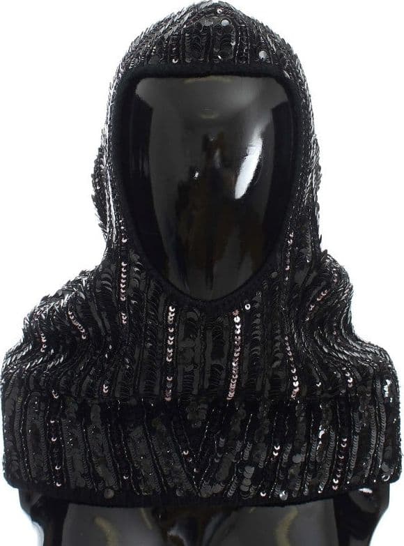 Dolce & Gabbana Black Knitted Sequin Hood Scarf Hat - 2