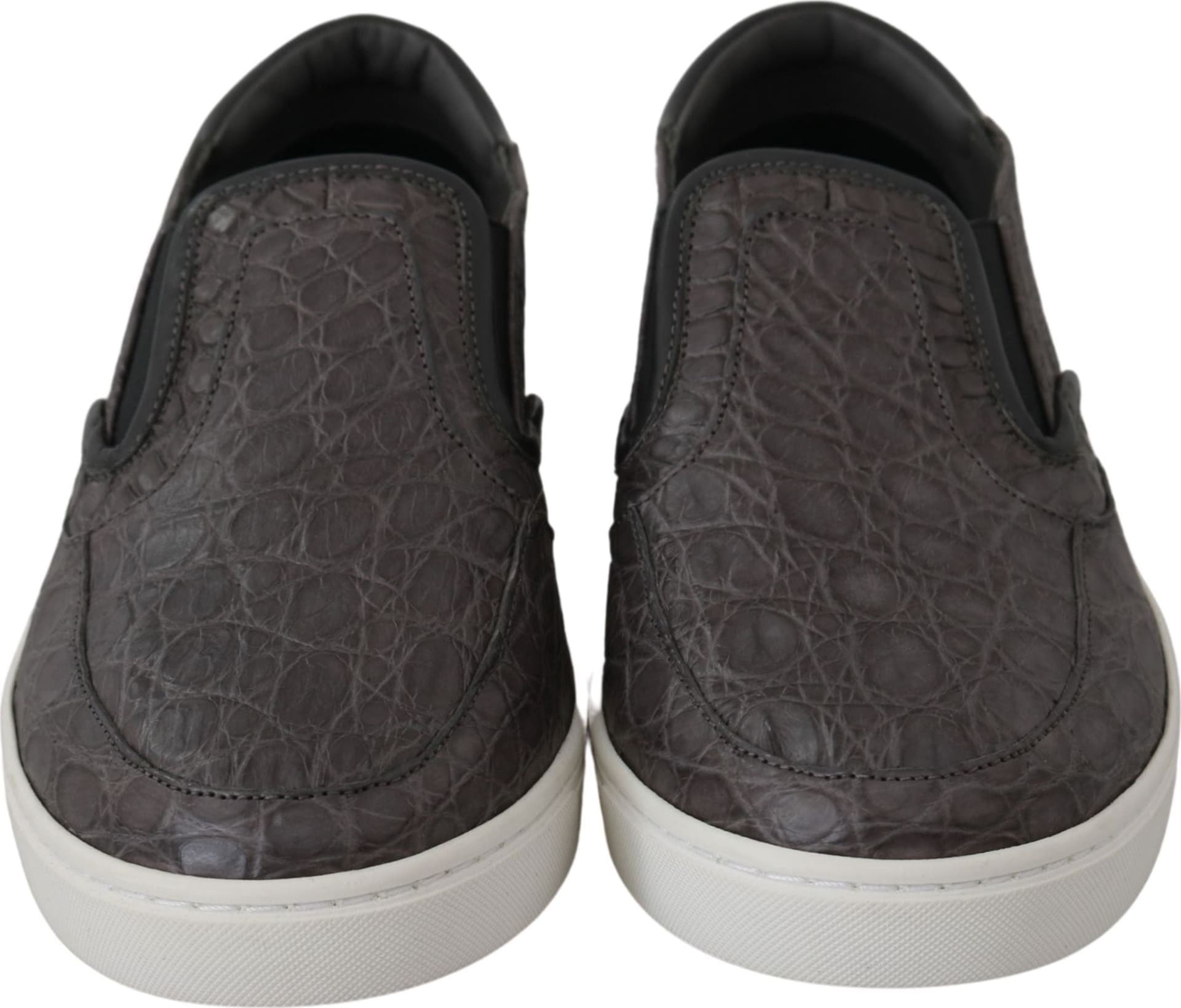 Dolce & Gabbana Gray Leather Flat Caiman Mens Loafers Shoes - 2