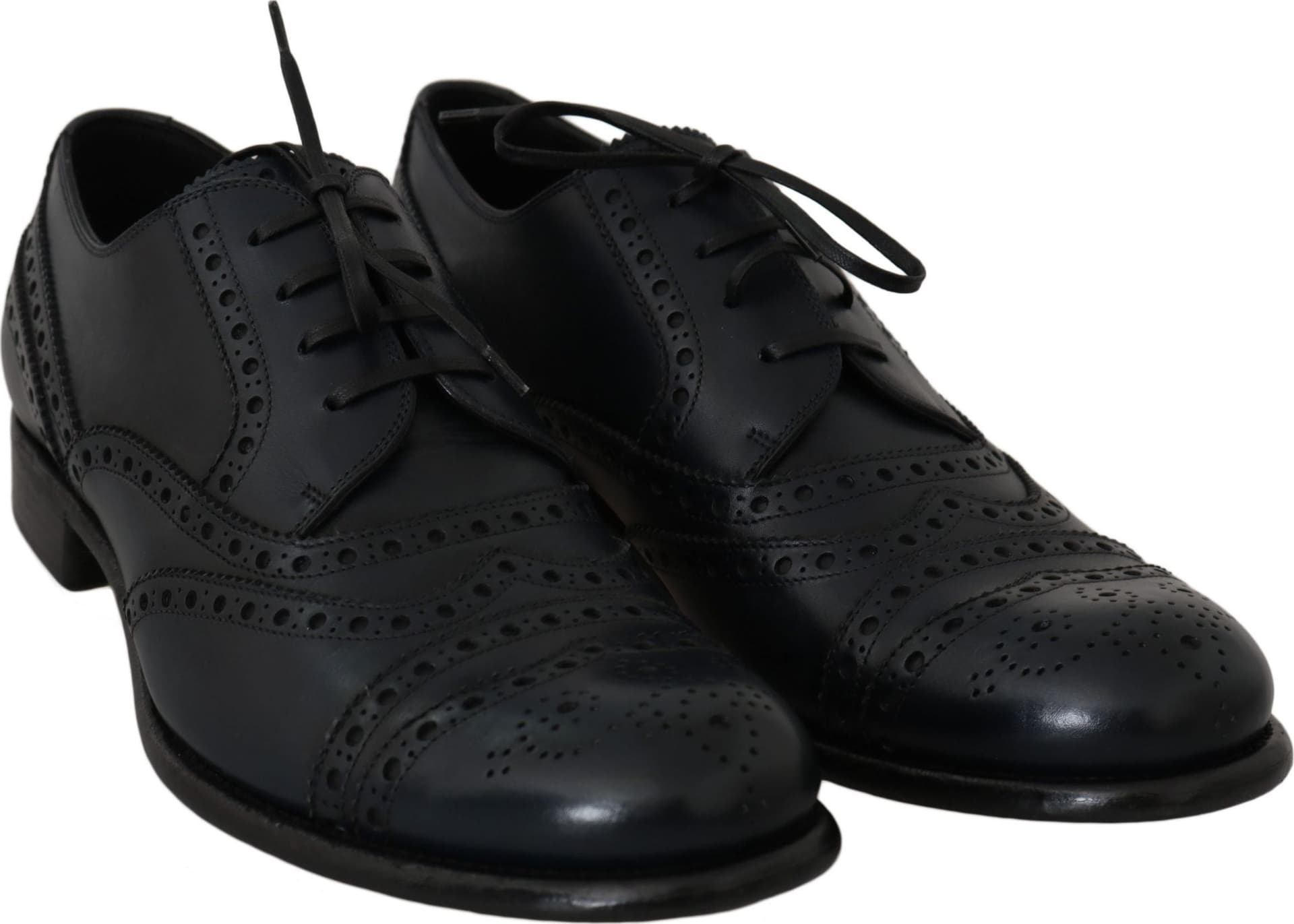Dolce & Gabbana Dark Blue Leather Wingtip Oxford Dress Shoes - 2