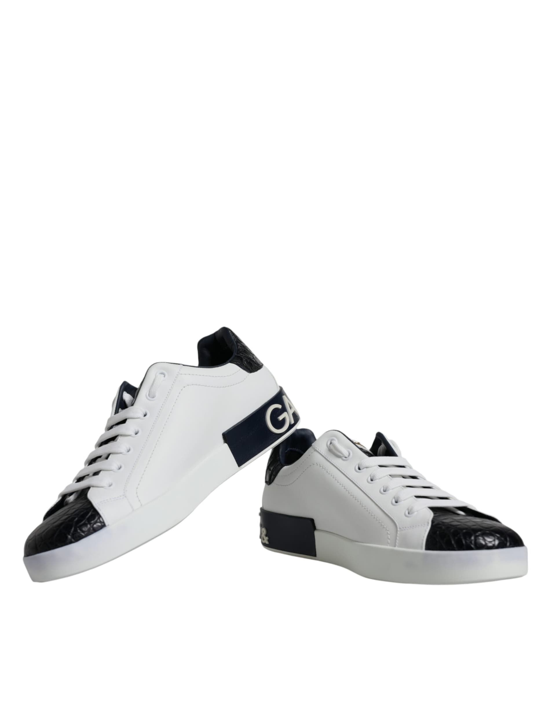 Dolce & Gabbana White Leather Logo Portofino Sneaker Shoes - 8