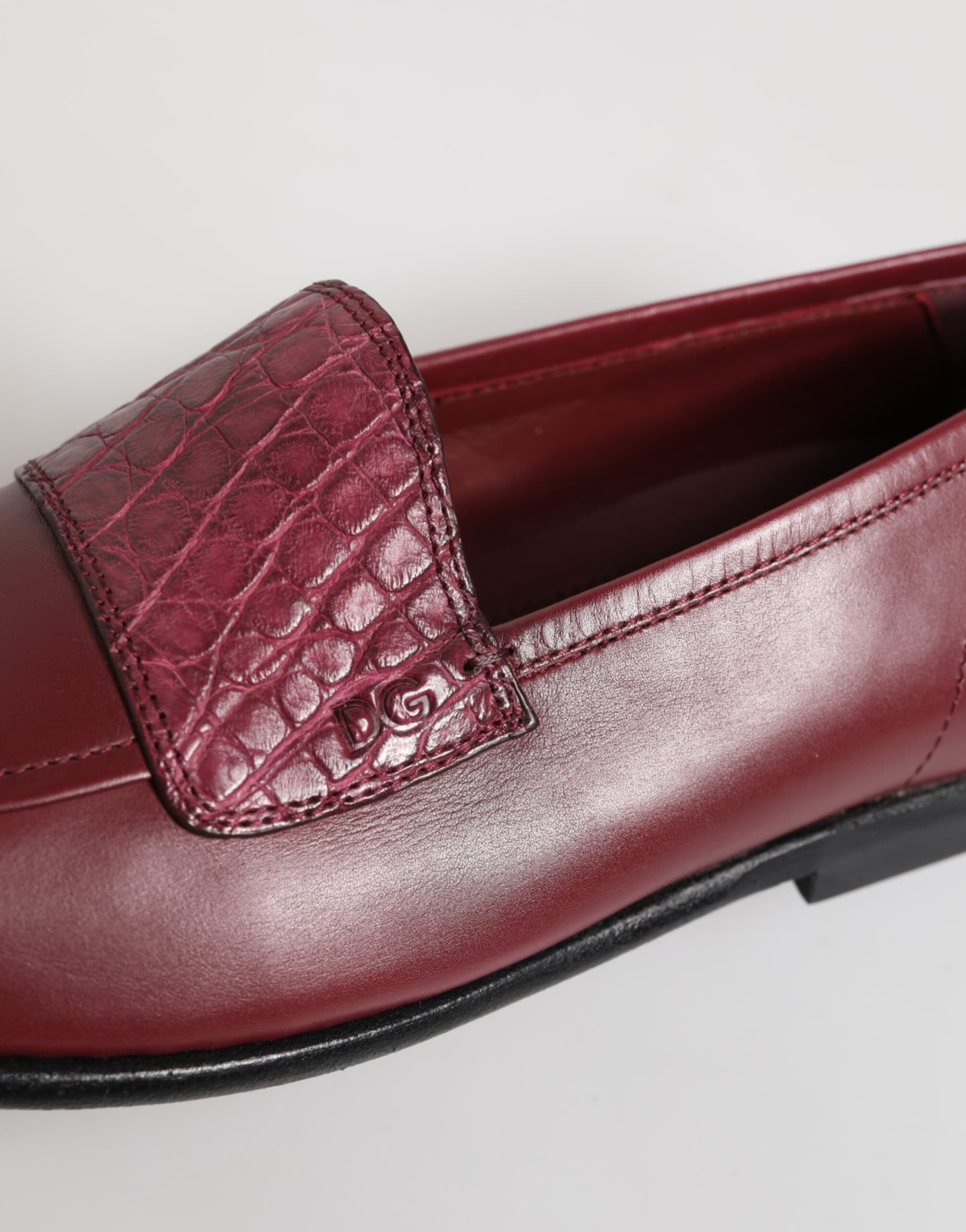 Dolce & Gabbana Burgundy Leather Formal Slip On Shoes - 8