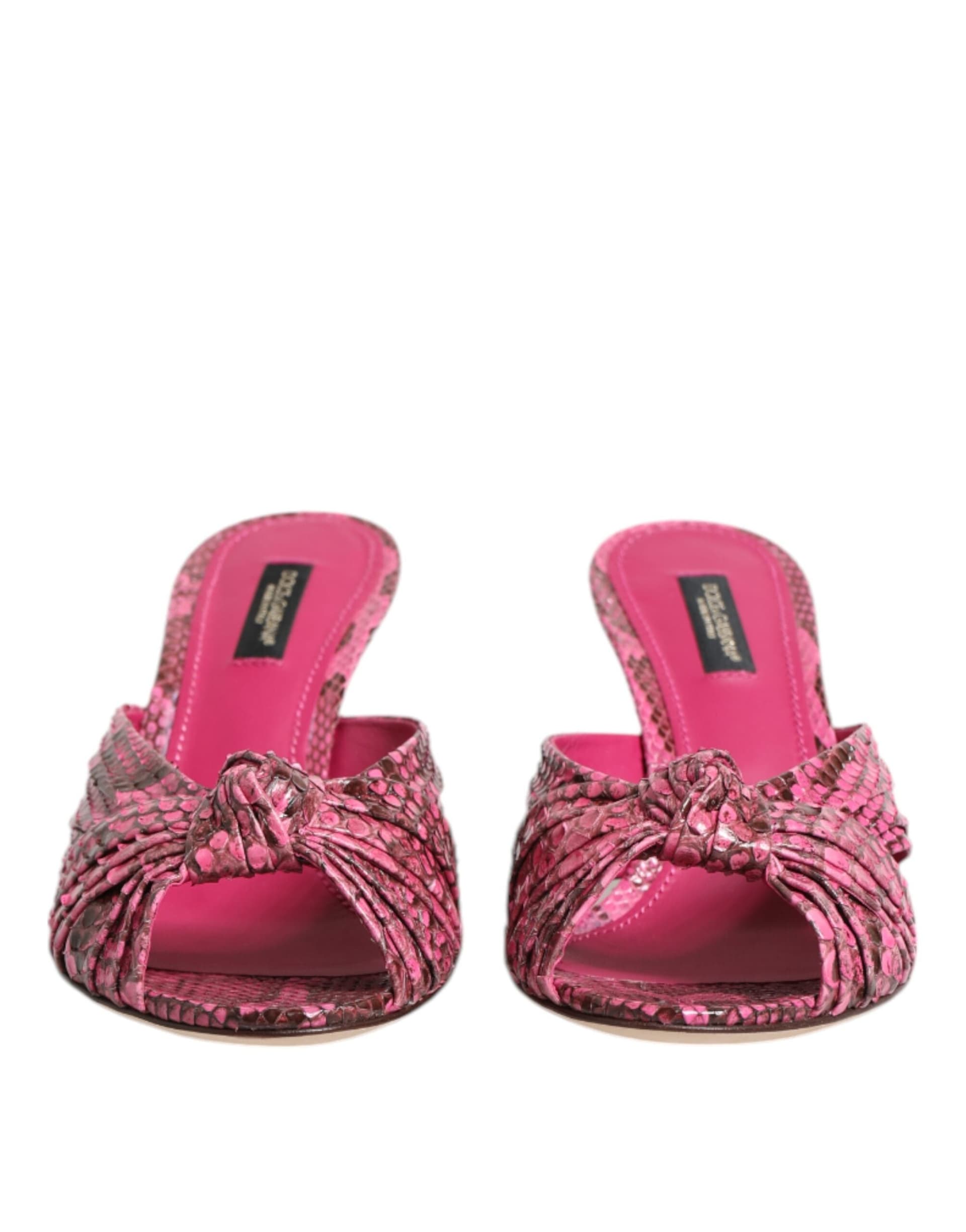 Dolce & Gabbana Pink Leather Heels Slides Sandals Shoes - 2