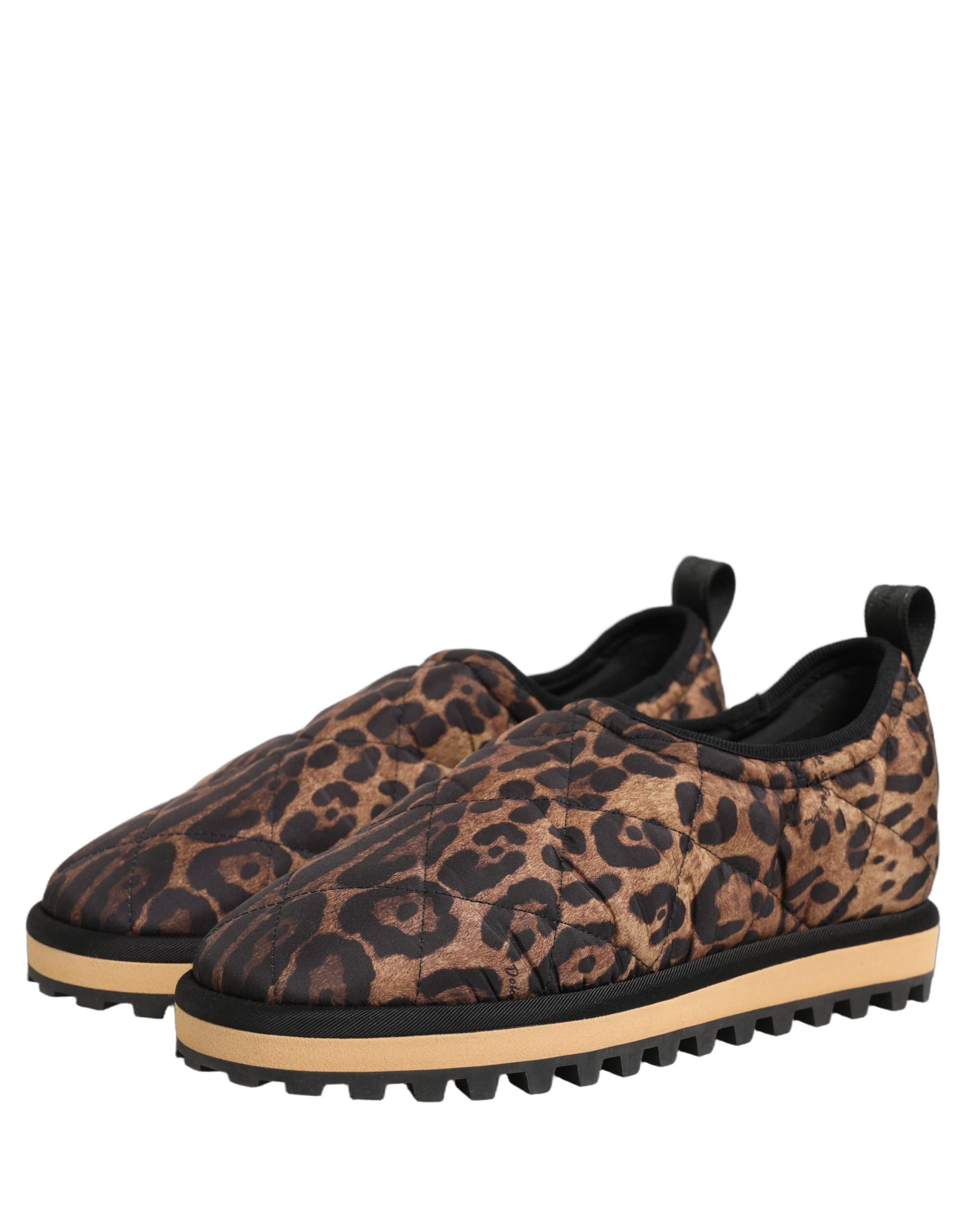 Dolce & Gabbana Brown Leopard Print Quilted Men Sneakers Shoes - 4