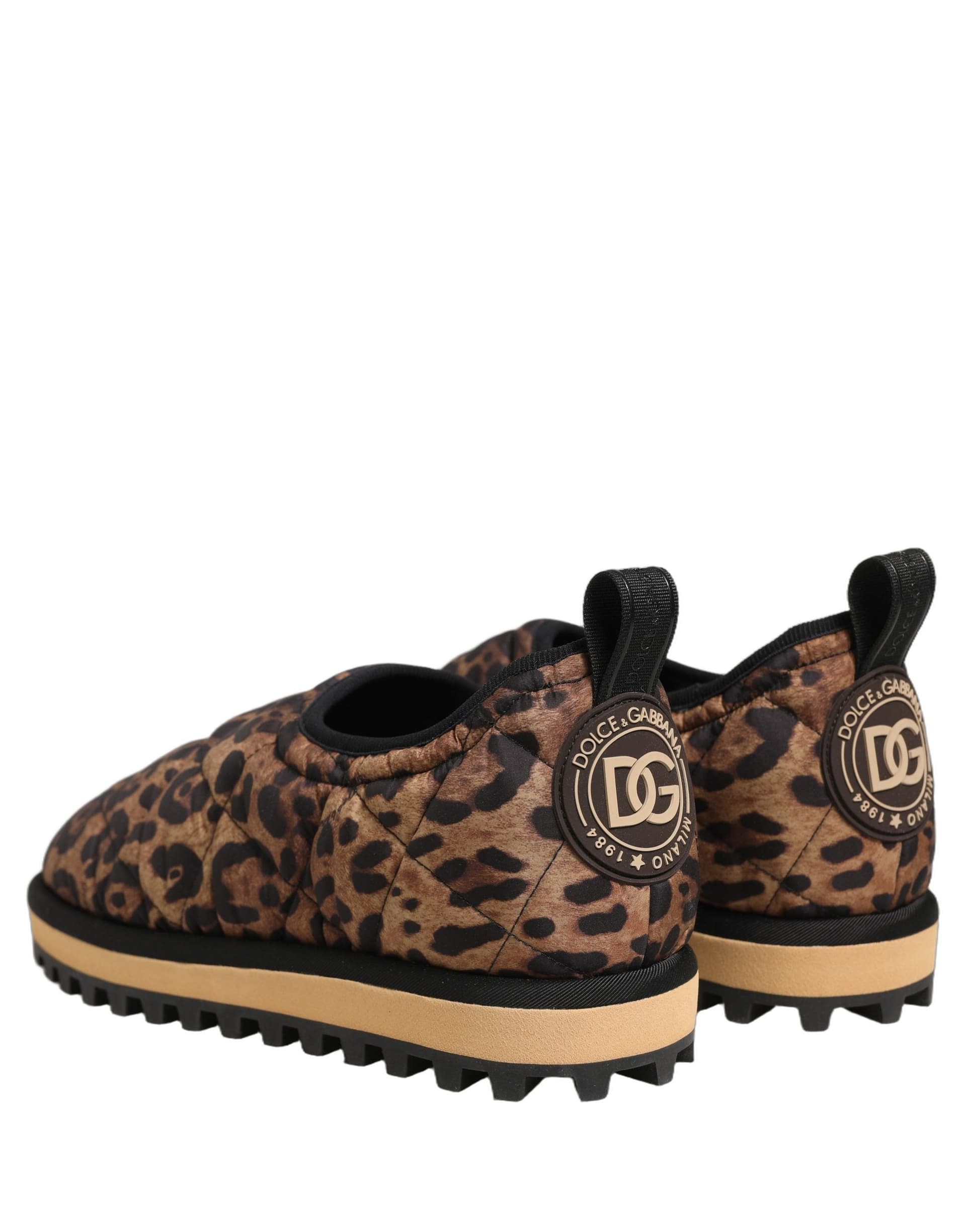 Dolce & Gabbana Brown Leopard Print Quilted Men Sneakers Shoes - 5