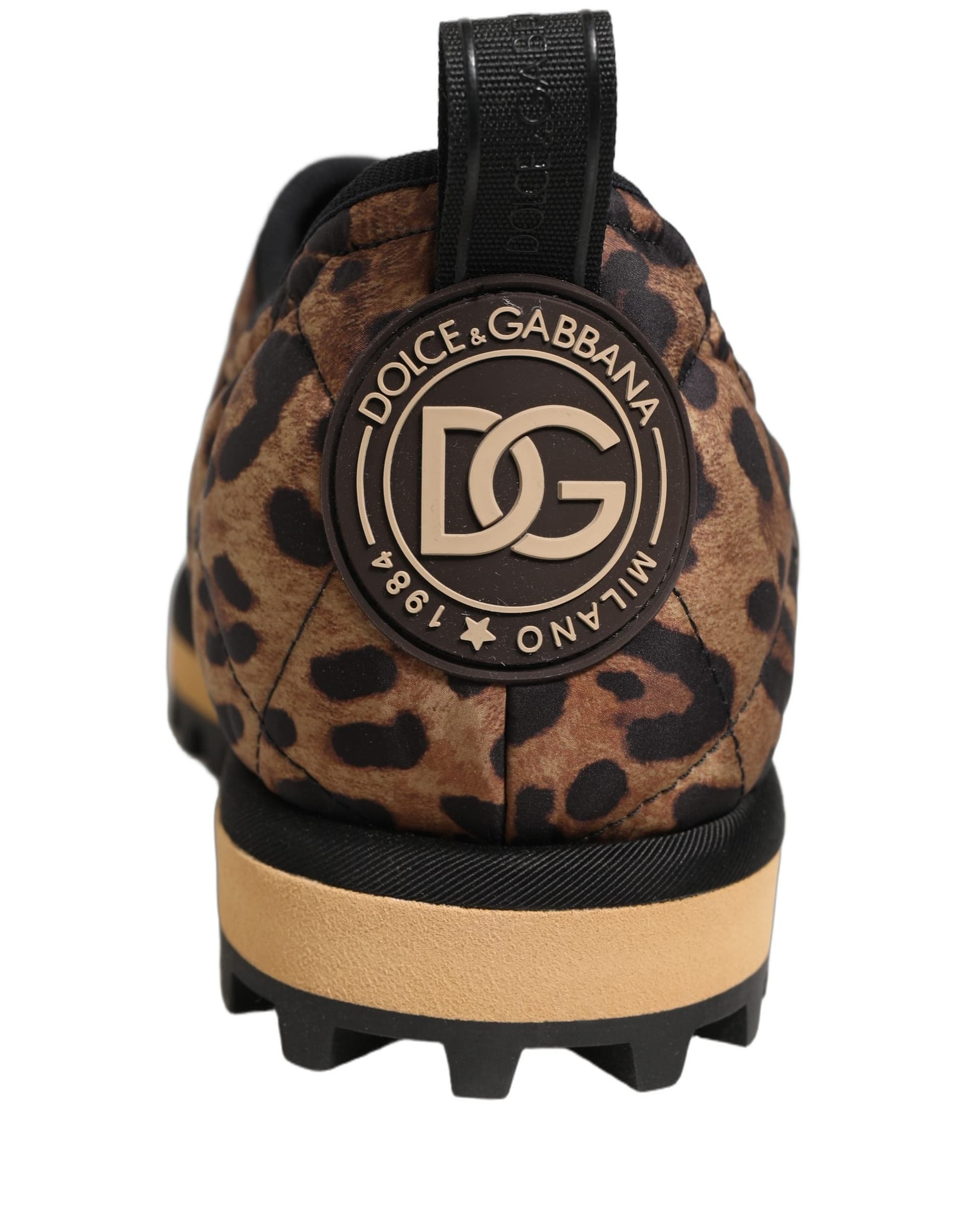 Dolce & Gabbana Brown Leopard Print Quilted Men Sneakers Shoes - 7