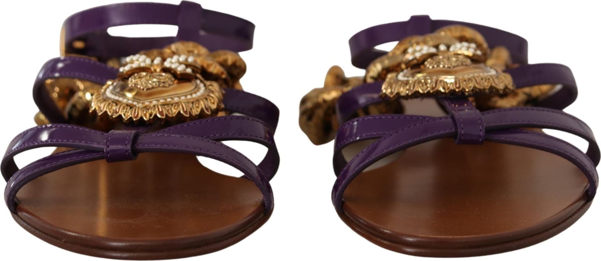 Dolce & Gabbana Purple Leather Devotion Flats Sandals Shoes - 2