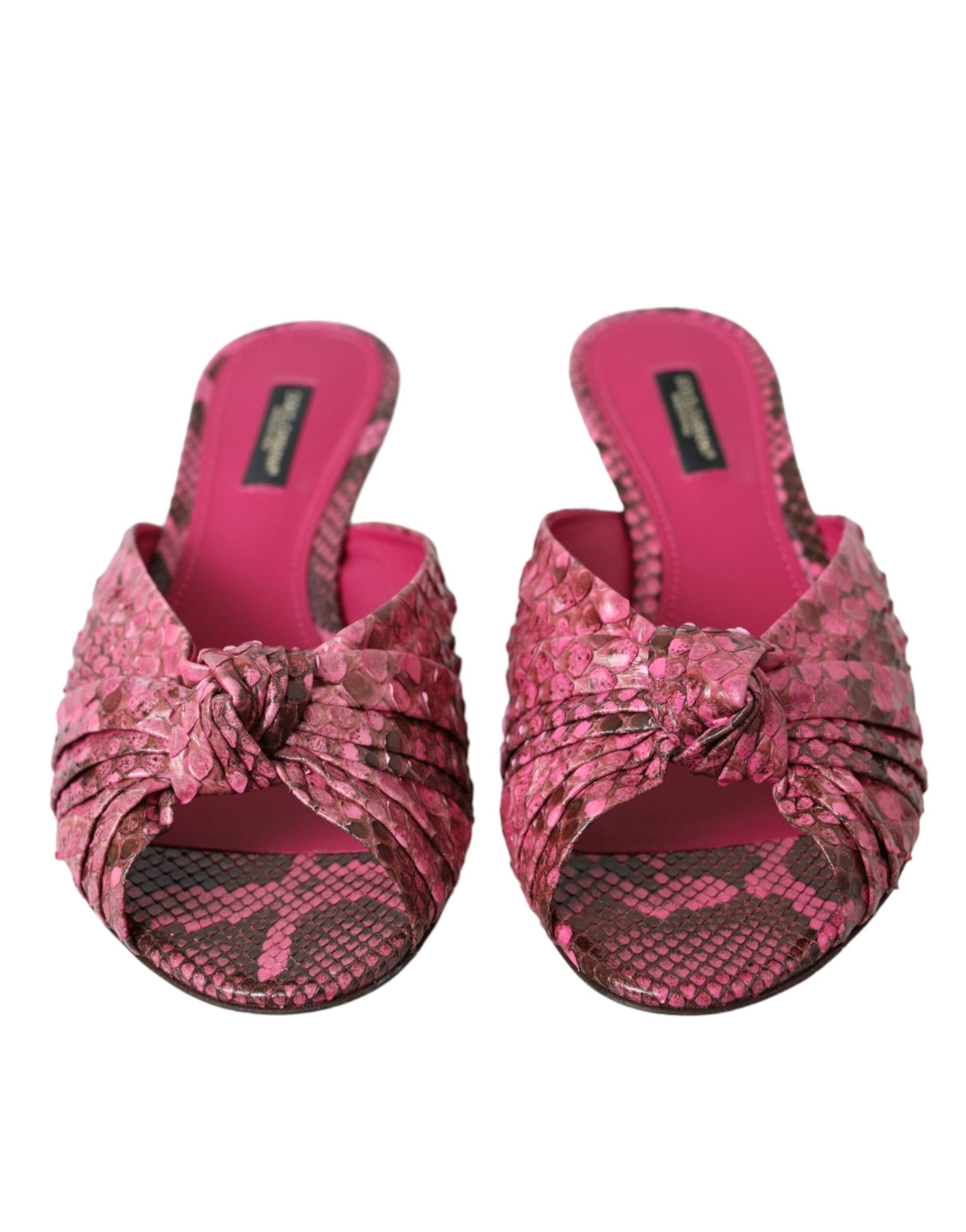 Dolce & Gabbana Pink Exotic Leather Kitten Heels Slides Shoes - 2