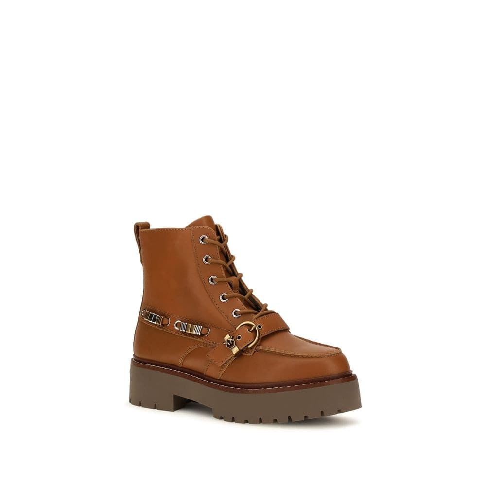 PINKO Brown Calf Leather Bos Taurus Lace-Up Boots - 2