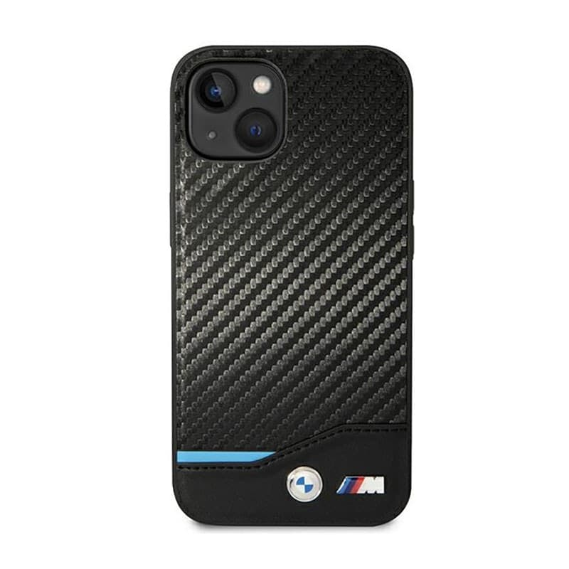 BMW Leather Carbon Blue Line - Case for iPhone 14 Plus (Black) - 3