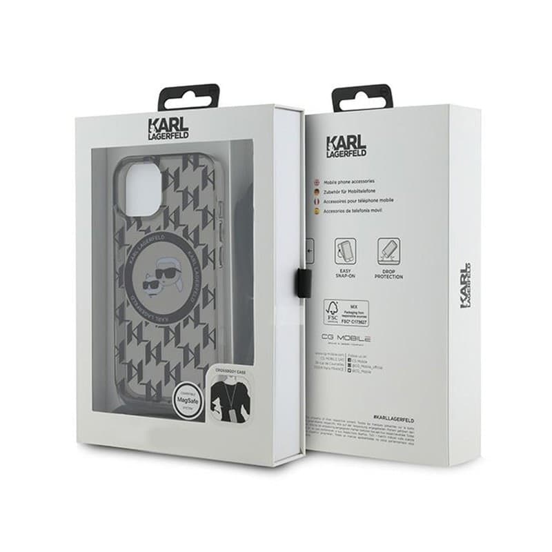 Karl Lagerfeld IML Crossbody Monogram Karl & Choupette Head MagSafe - Case for iPhone 15 / 14 / 13 (Black) - 7