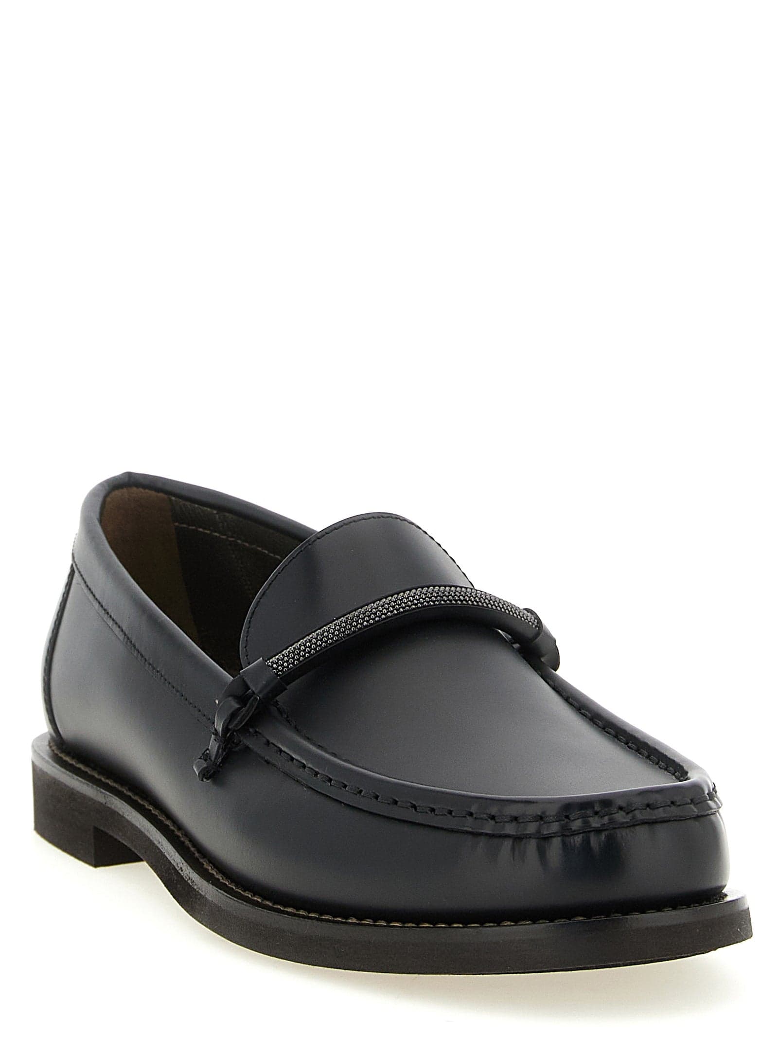 Brunello Cucinelli Black Calfskin Slip-On Loafers - 2