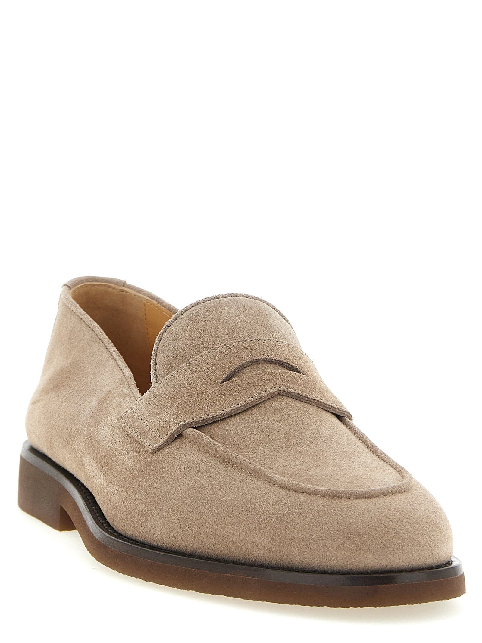 Brunello Cucinelli Gray Calfskin Slip-On Loafers - 2
