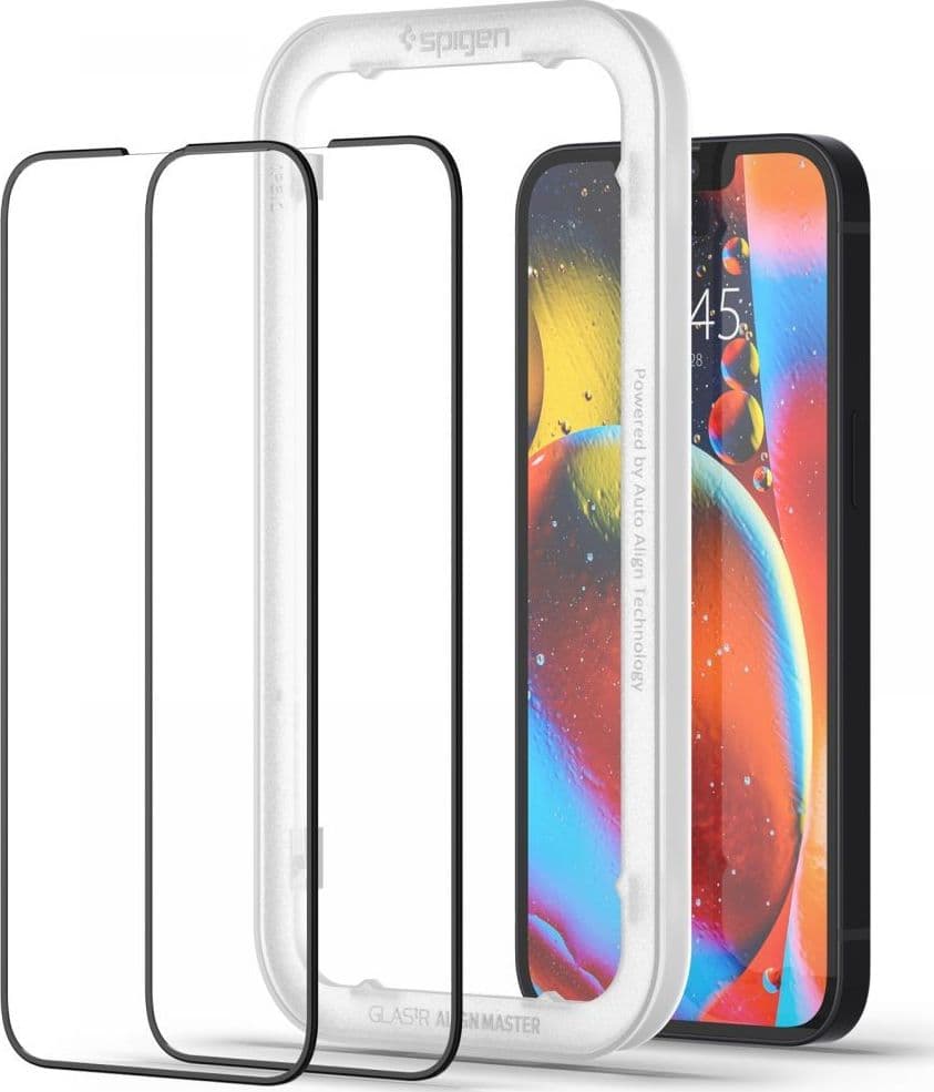 Spigen Alm Glass FC 2-Pack - Vetro temperato per iPhone 17e / 16e / 14 / 13 / 13 Pro 2 pezzi (cornice nera) - 2
