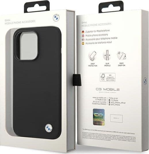 BMW Liquid Silicone Case Metal Logo for iPhone 14 Pro Max (Black) - 8