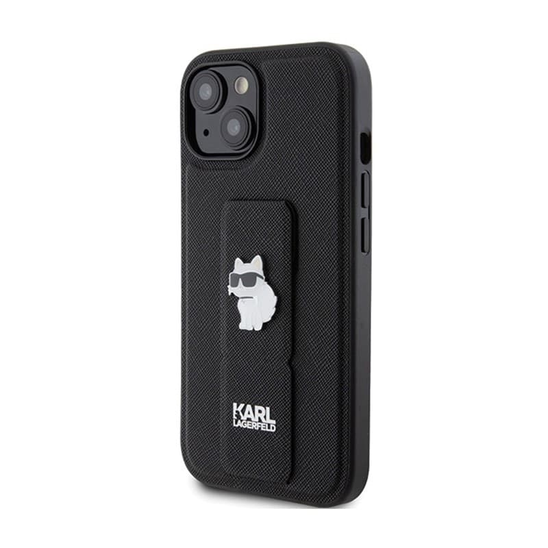 Karl Lagerfeld Gripstand Saffiano Choupette Pins - iPhone 15 Case (Black) - 2