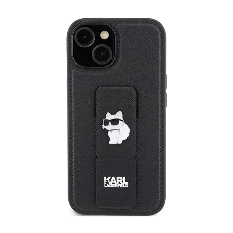 Karl Lagerfeld Gripstand Saffiano Choupette Pins - iPhone 15 Case (Black) - 3