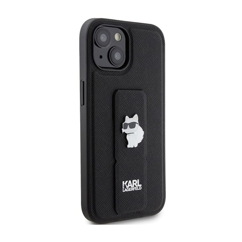 Karl Lagerfeld Gripstand Saffiano Choupette Pins - iPhone 15 Case (Black) - 4