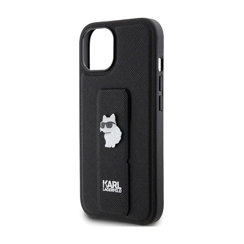 Karl Lagerfeld Gripstand Saffiano Choupette Pins - iPhone 15 Case (Black) - 6