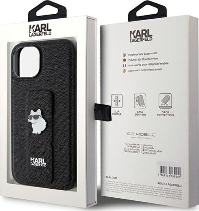 Karl Lagerfeld Gripstand Saffiano Choupette Pins - iPhone 15 Case (Black) - 8