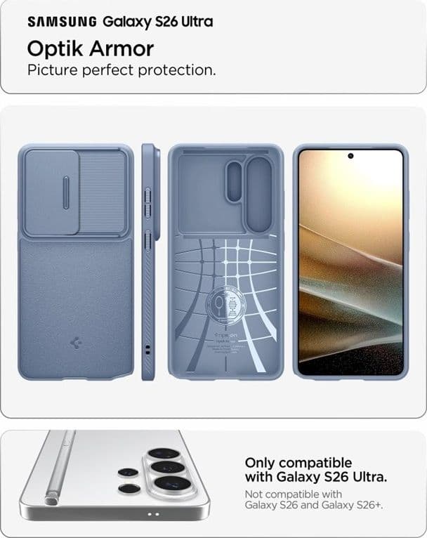 Spigen Optik Armor - Custodia per Samsung Galaxy S26 Ultra (blu chiaro) - 5