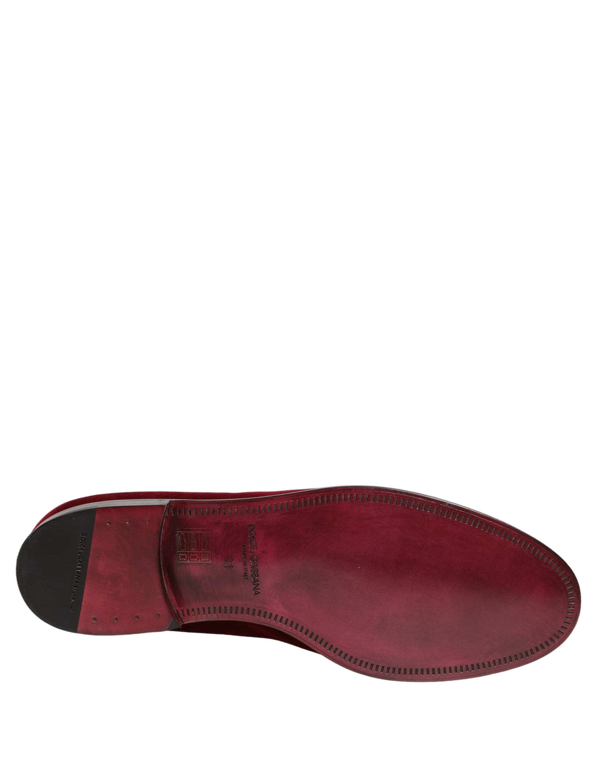 Dolce & Gabbana Maroon Velvet Slip On Men Dress Loafers Shoes - 7