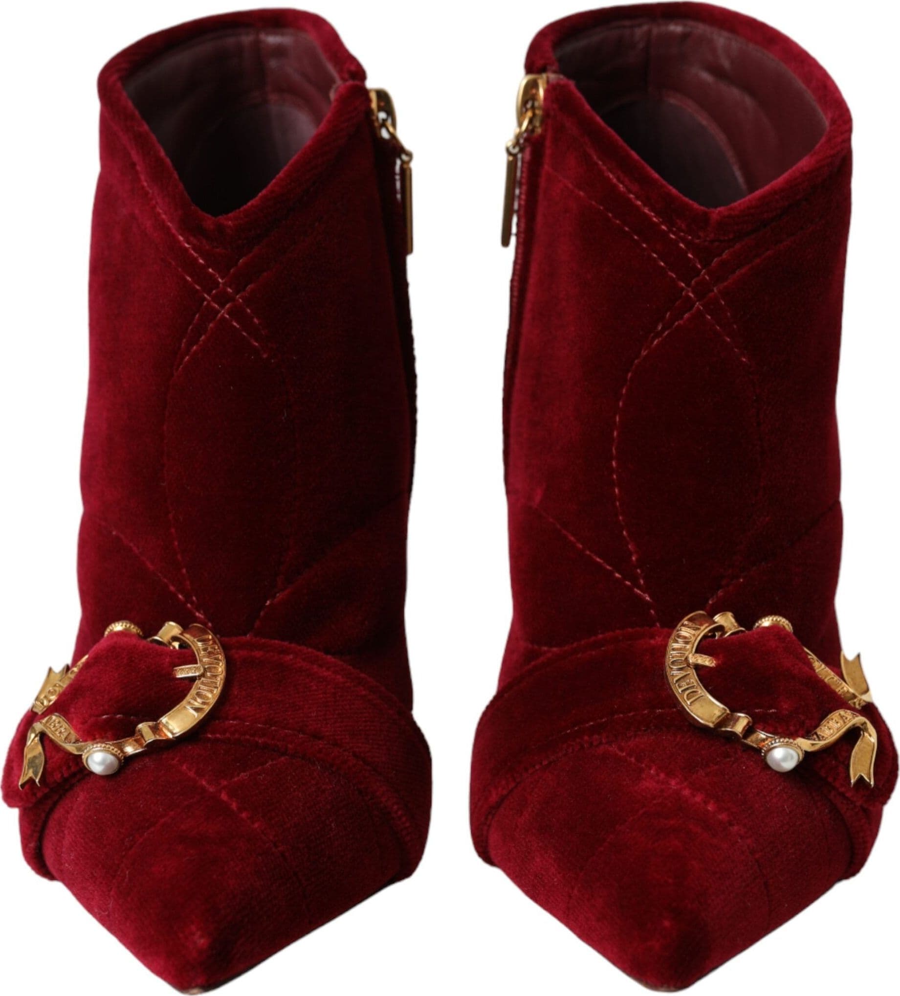 Dolce & Gabbana Dark Red Velvet Devotion Buckle Boots Shoes - 2
