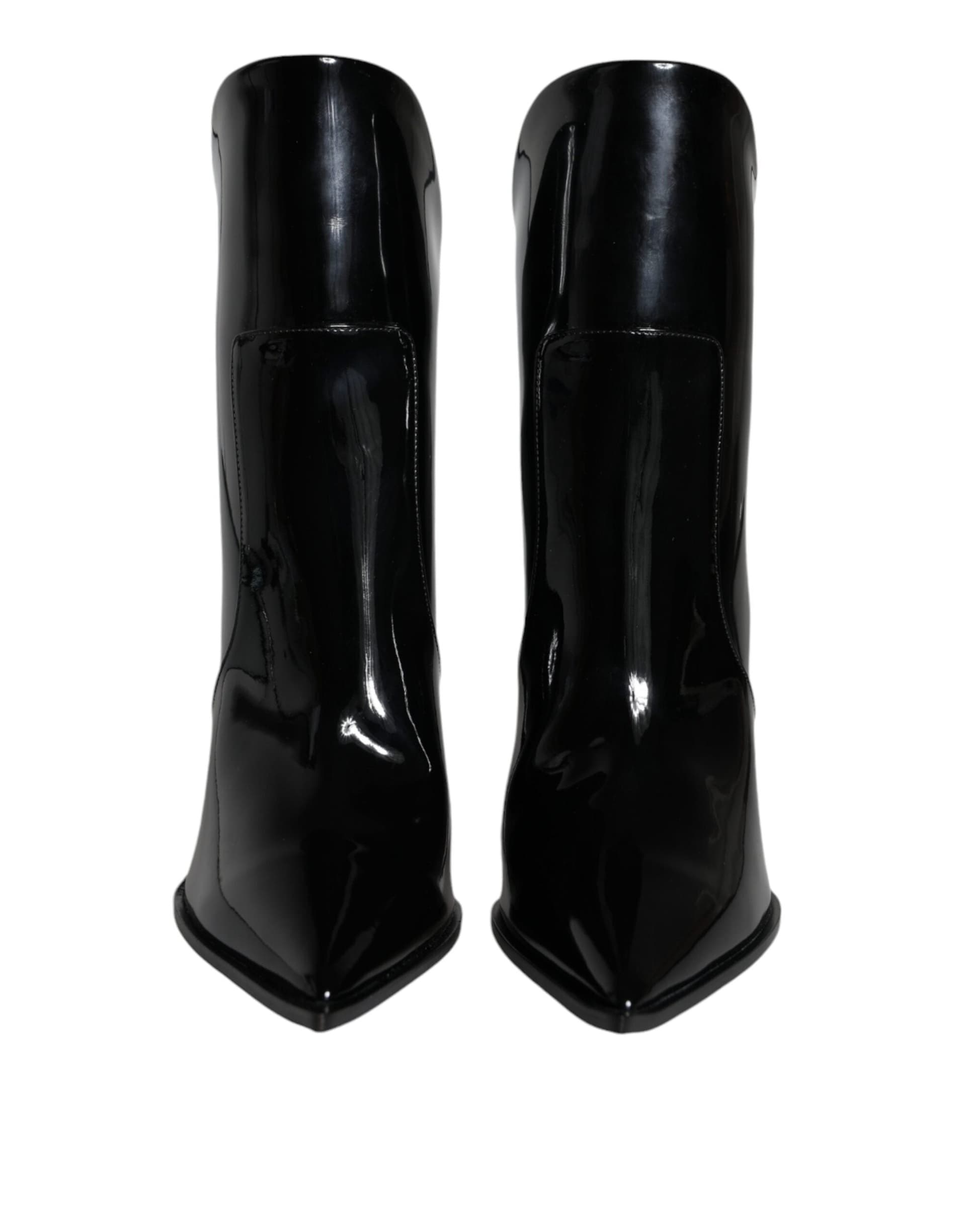 Dolce & Gabbana Black Patent Leather Pointed Ankle Boots Shoes - 2