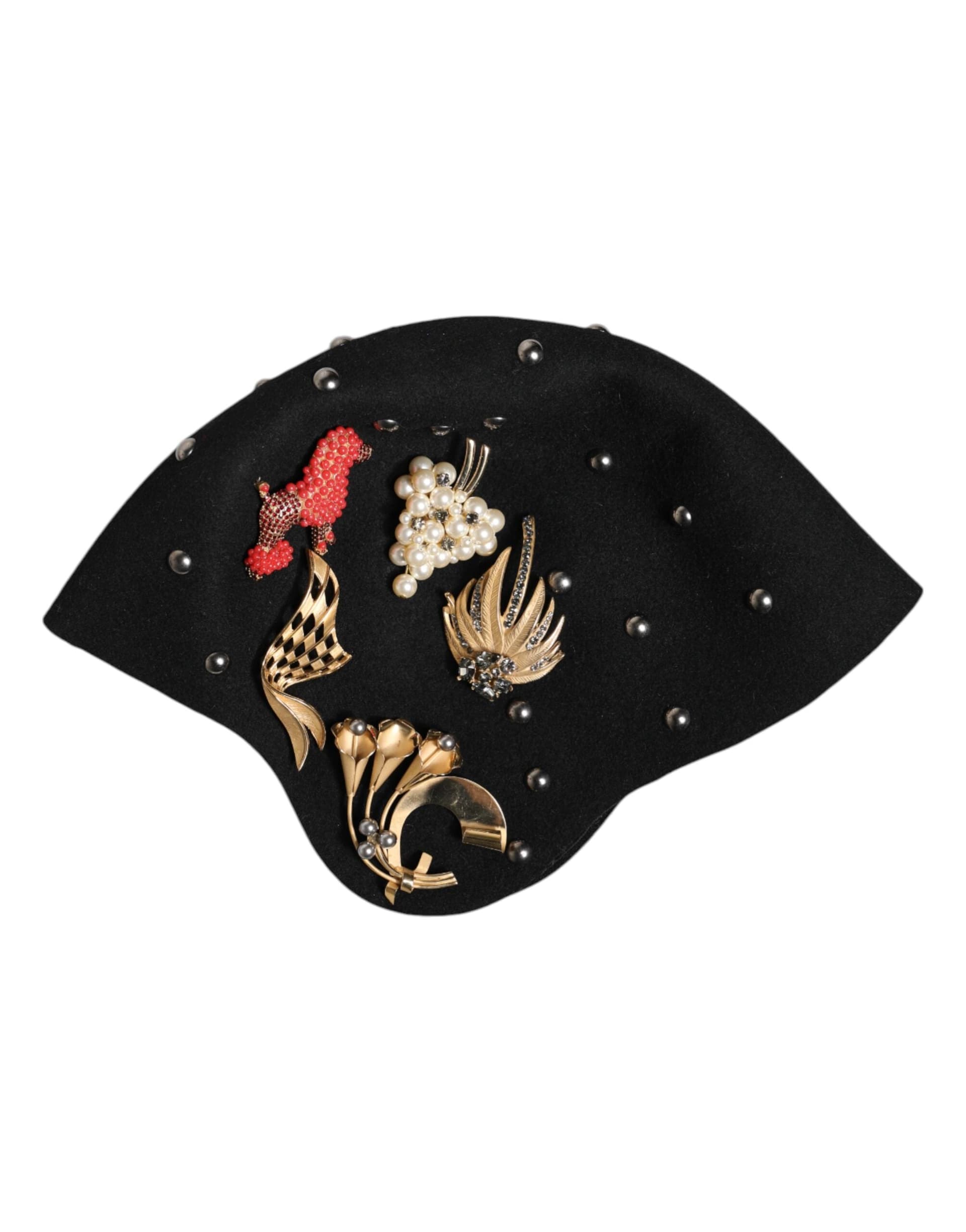 Dolce & Gabbana Black Wool Multicolor Embellished Cloche Hat - 4