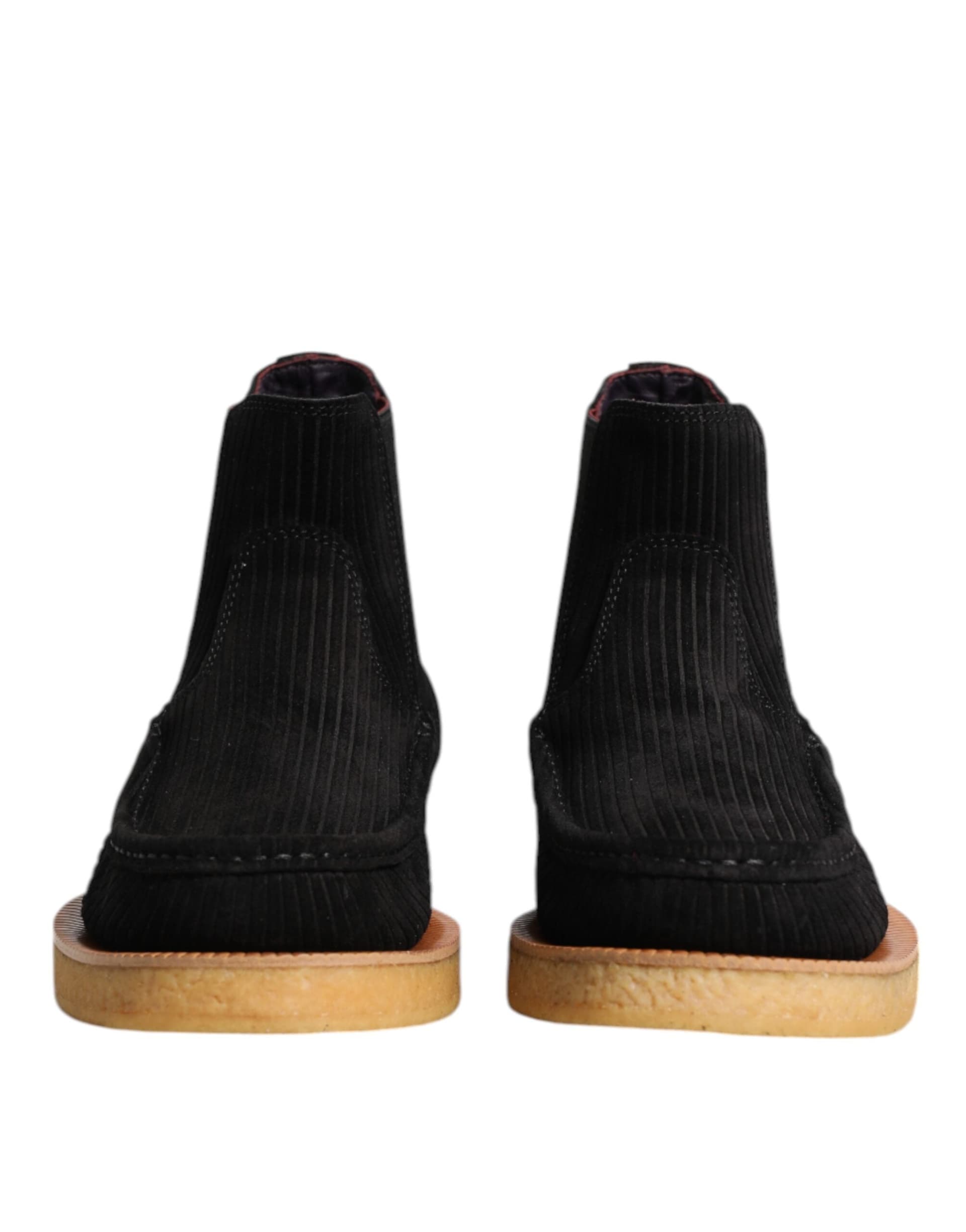 Dolce & Gabbana Black Calf Suede Slip On Ankle Boots Shoes - 2