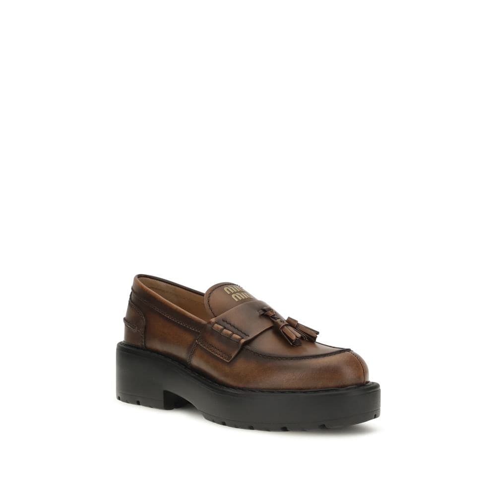 Miu Miu Brown Calf Leather Bos Taurus Platform Loafers - 2