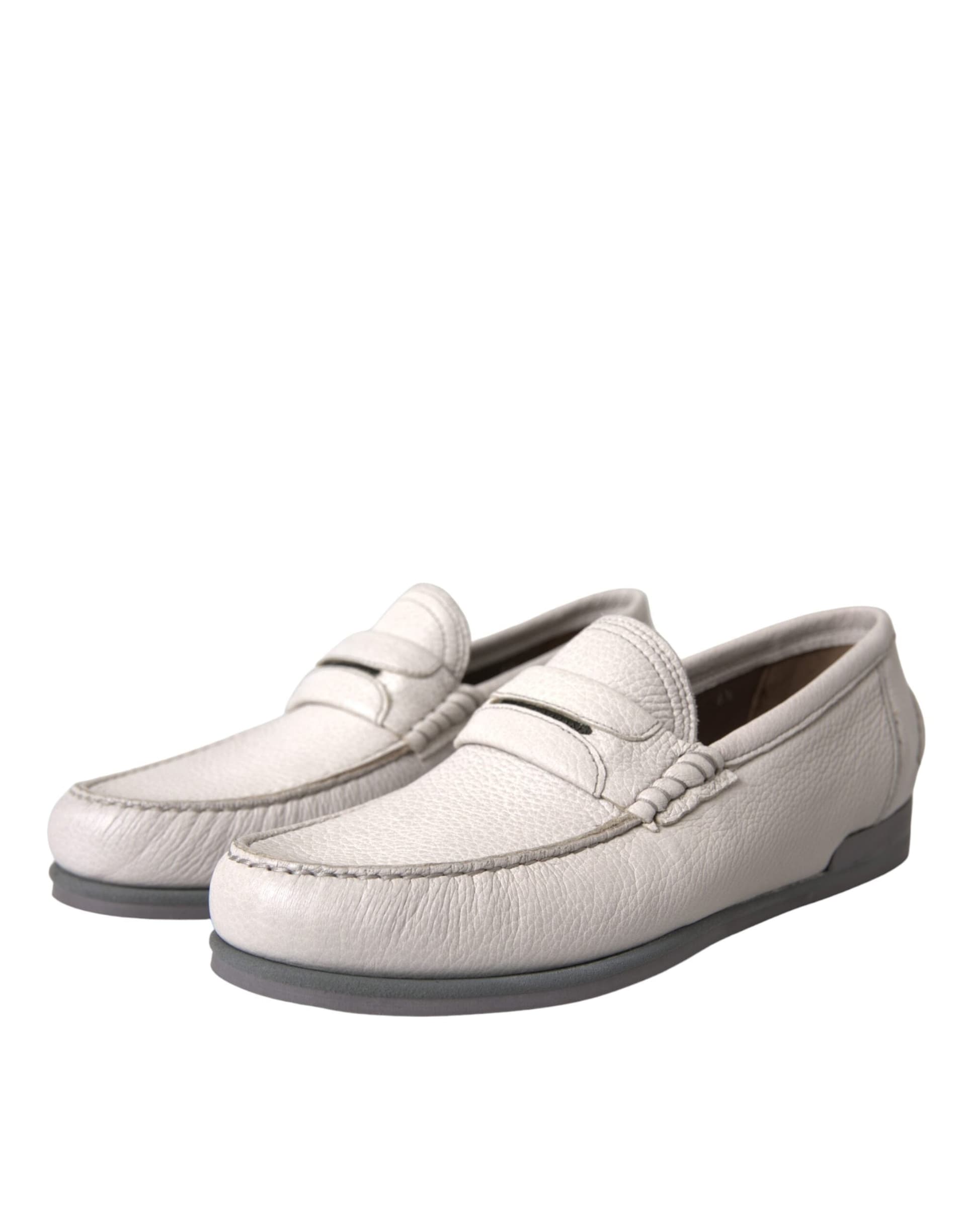 Dolce & Gabbana White Gray Leather Slip Mocassin Shoes Loafer - 2