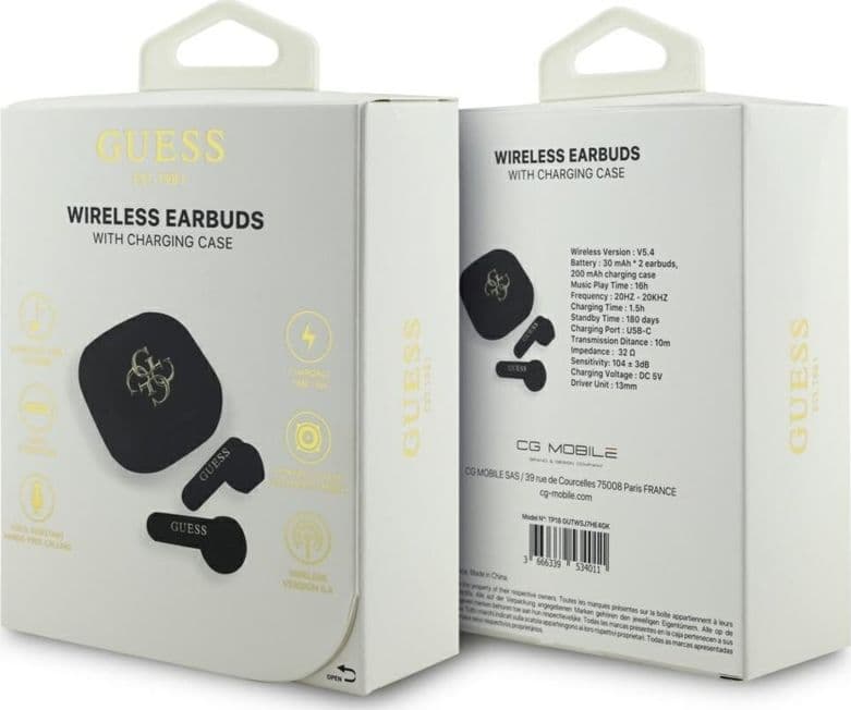 Guess 4G Metal Logo - TWS Bluetooth Earphones + Charging Case (Black) - 6