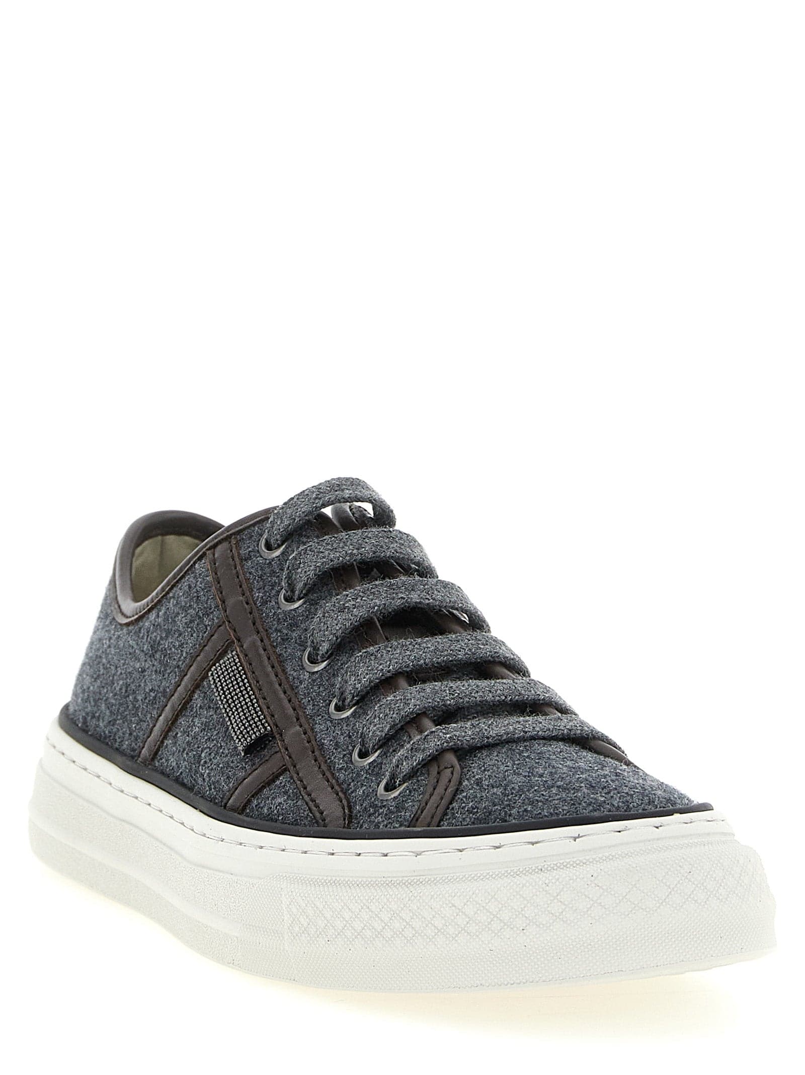 Brunello Cucinelli Gray Virgin Wool Low Top Sneakers - 2