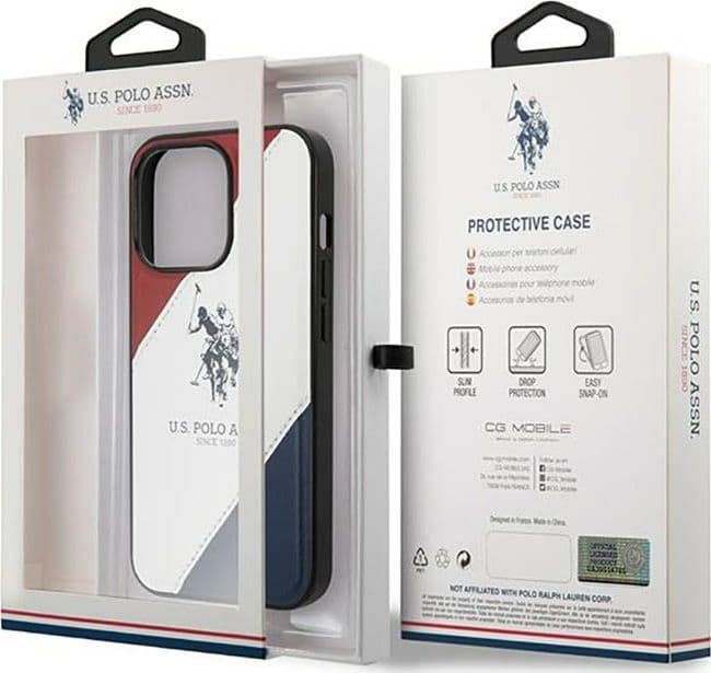 US Polo Assn Tricolor Embossed - Case for iPhone 14 Pro Max (White) - 8