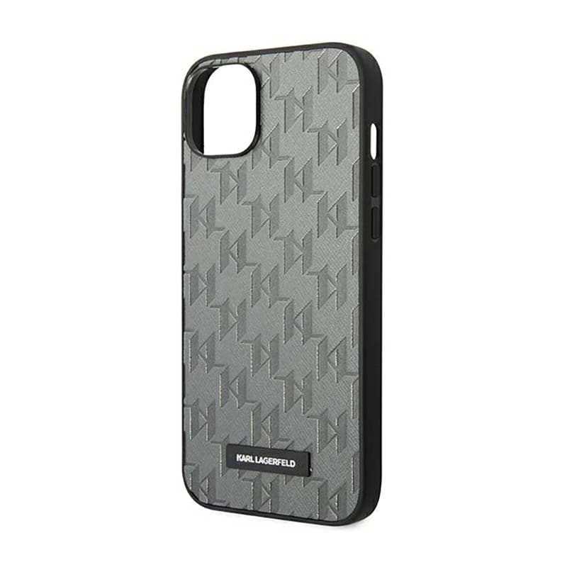 Karl Lagerfeld Saffiano Mono Metal Logo - Case for iPhone 14 Plus (Gray) - 6